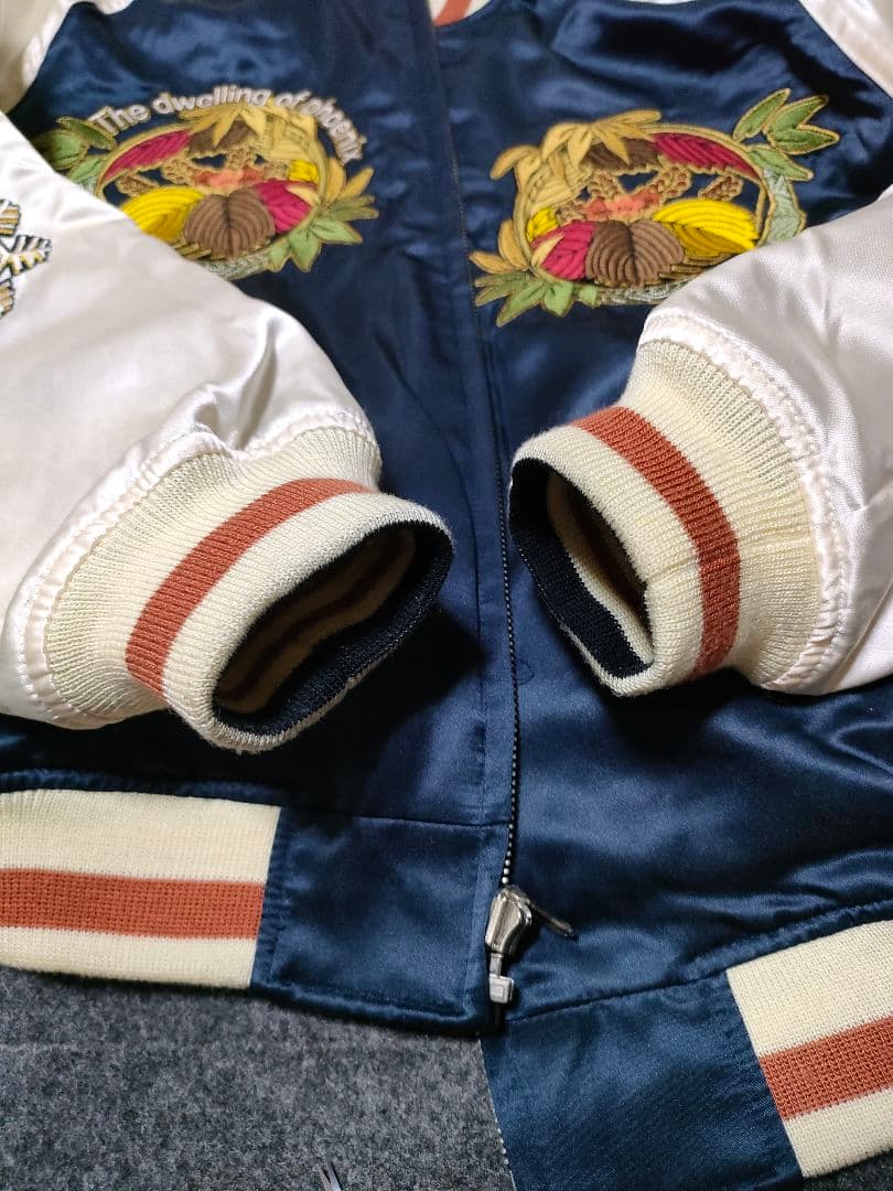 爆烈爛漫娘 八方睨み鳳凰図 スカジャン 38 ブラック/ネイビー 別珍/サテン