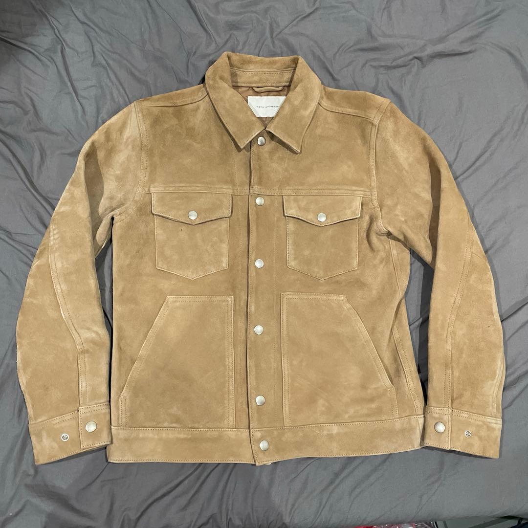 ナノユニバース スエード トラッカージャケット 山羊革 ゴートレザー 短丈