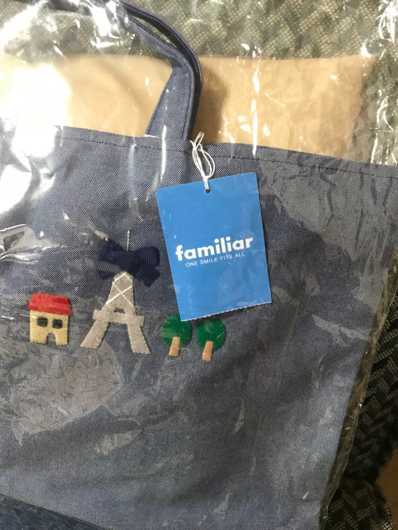 新品未使用 familiar 刺繍デニムシリーズ トートバッグ ネイビー
