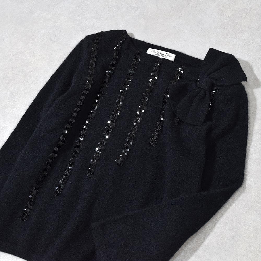 80s Christian Dior ディオール スパンコール リボン ニット