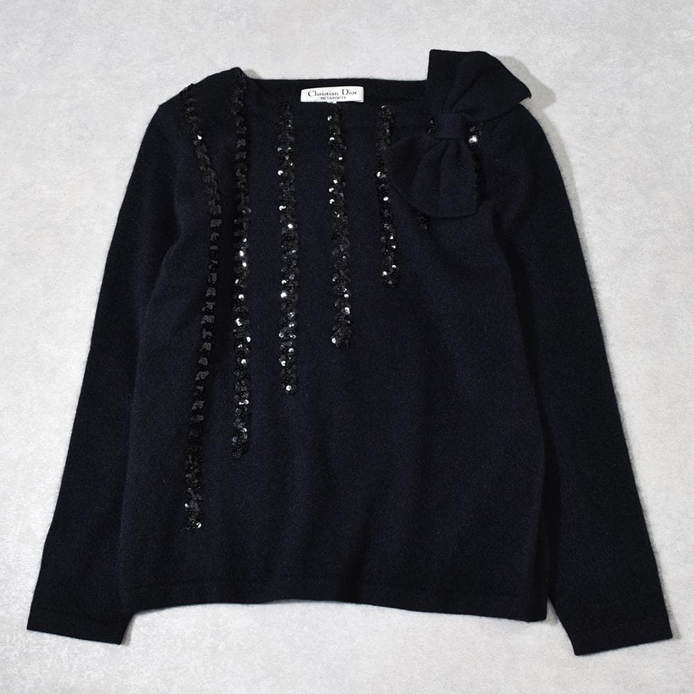 80s Christian Dior ディオール スパンコール リボン ニット