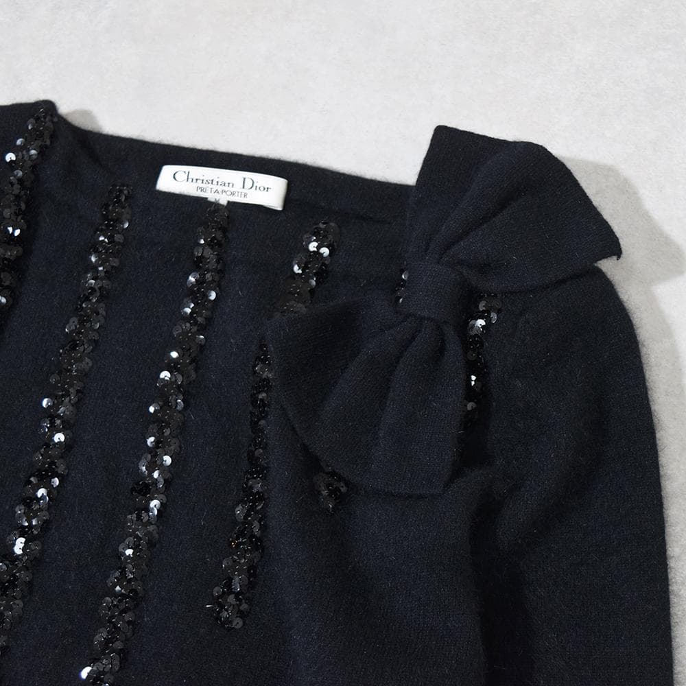 80s Christian Dior ディオール スパンコール リボン ニット