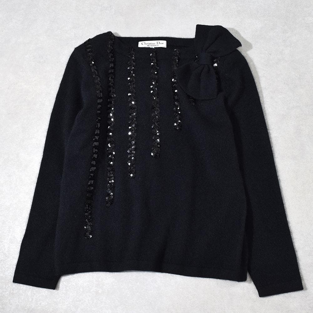 80s Christian Dior ディオール スパンコール リボン ニット