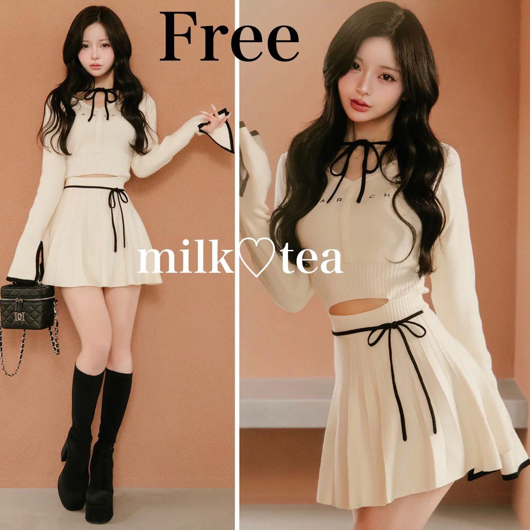 新品タグ ダーリッチ ウエストオープンリボンデザインニットミニワンピース フリー