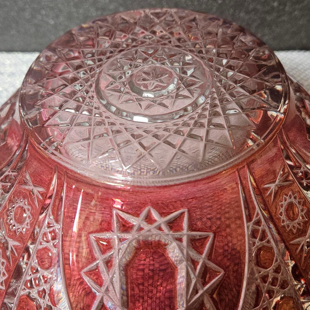 輸入品フランス製　赤被せ　クリスタル　カットガラスボール　切子ボール　オブジェ