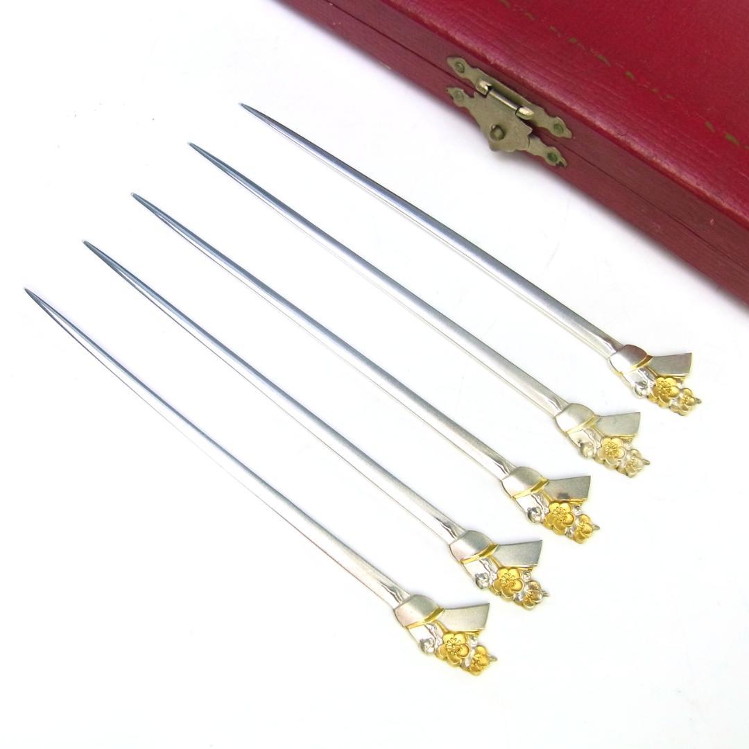◆銀製 フルーツピック 5本セット◆総重量27g◆銀製刻印あり◆菓子楊枝◆