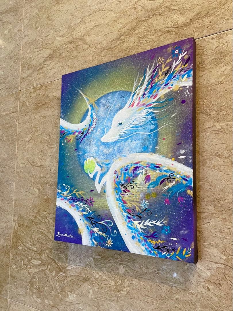 癒しの花龍 開運絵画 ヒーリングアート アクリル画 龍ノツカイ