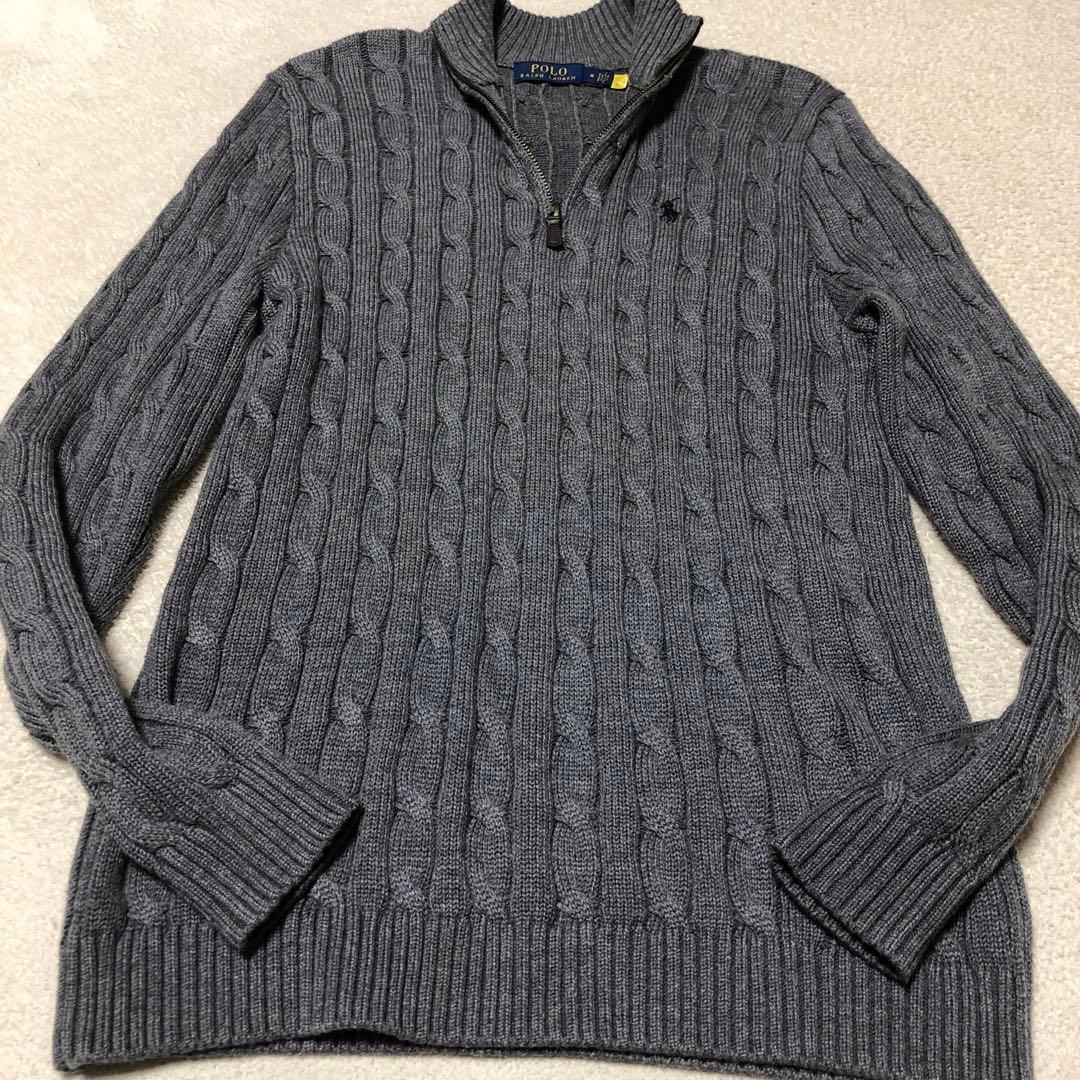 ポロラルフローレン　ケーブルニット　ハーフジップ　ポニー刺繍ロゴ　現行QRタグ