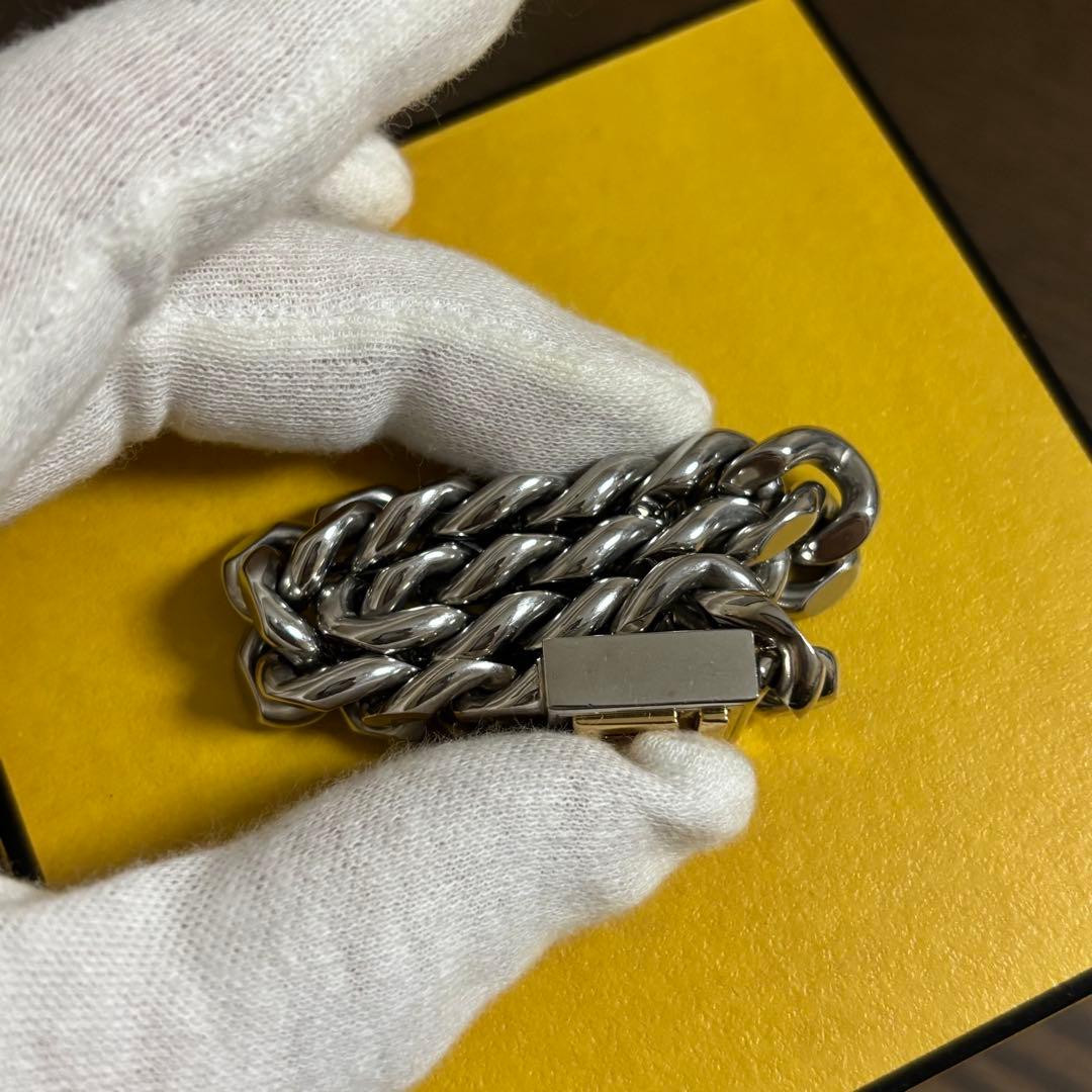 ［美品］フェンディ　FFロゴ　喜平　チェーンブレスレット　パラジウム＆ゴールド