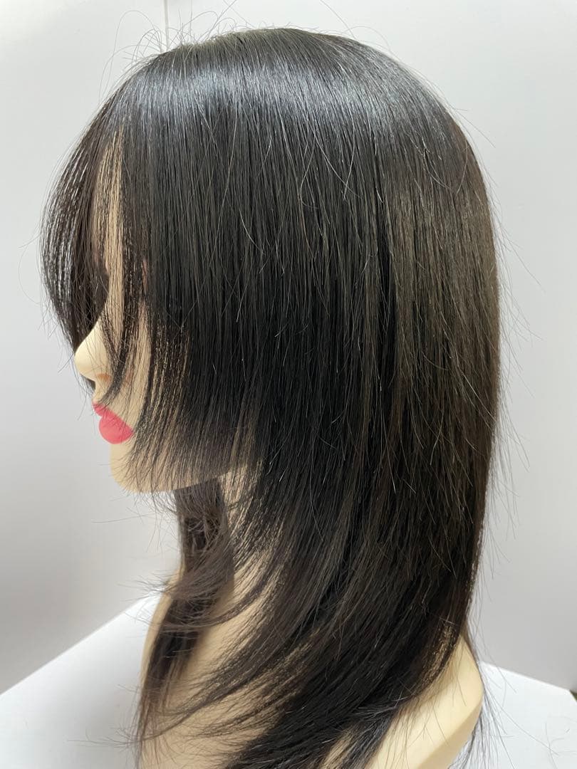 医療ウィッグフルウィッグ人毛100%鎖骨ミディアムロングストレートナ　ブラック