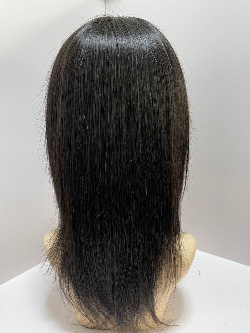 医療ウィッグフルウィッグ人毛100%鎖骨ミディアムロングストレートナ　ブラック