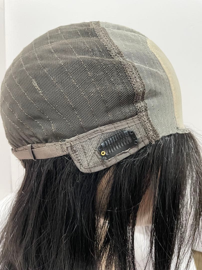 医療ウィッグフルウィッグ人毛100%鎖骨ミディアムロングストレートナ　ブラック