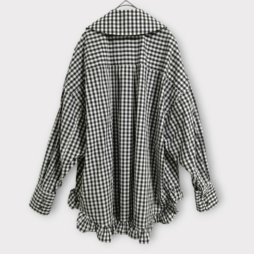 美品 コムデギャルソンガール ラウンドカラー フリル ギンガムチェックブラウス