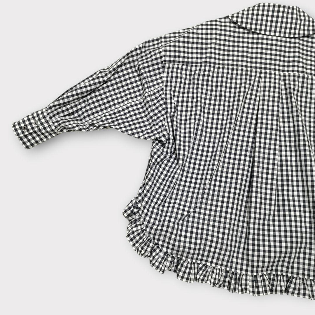 美品 コムデギャルソンガール ラウンドカラー フリル ギンガムチェックブラウス