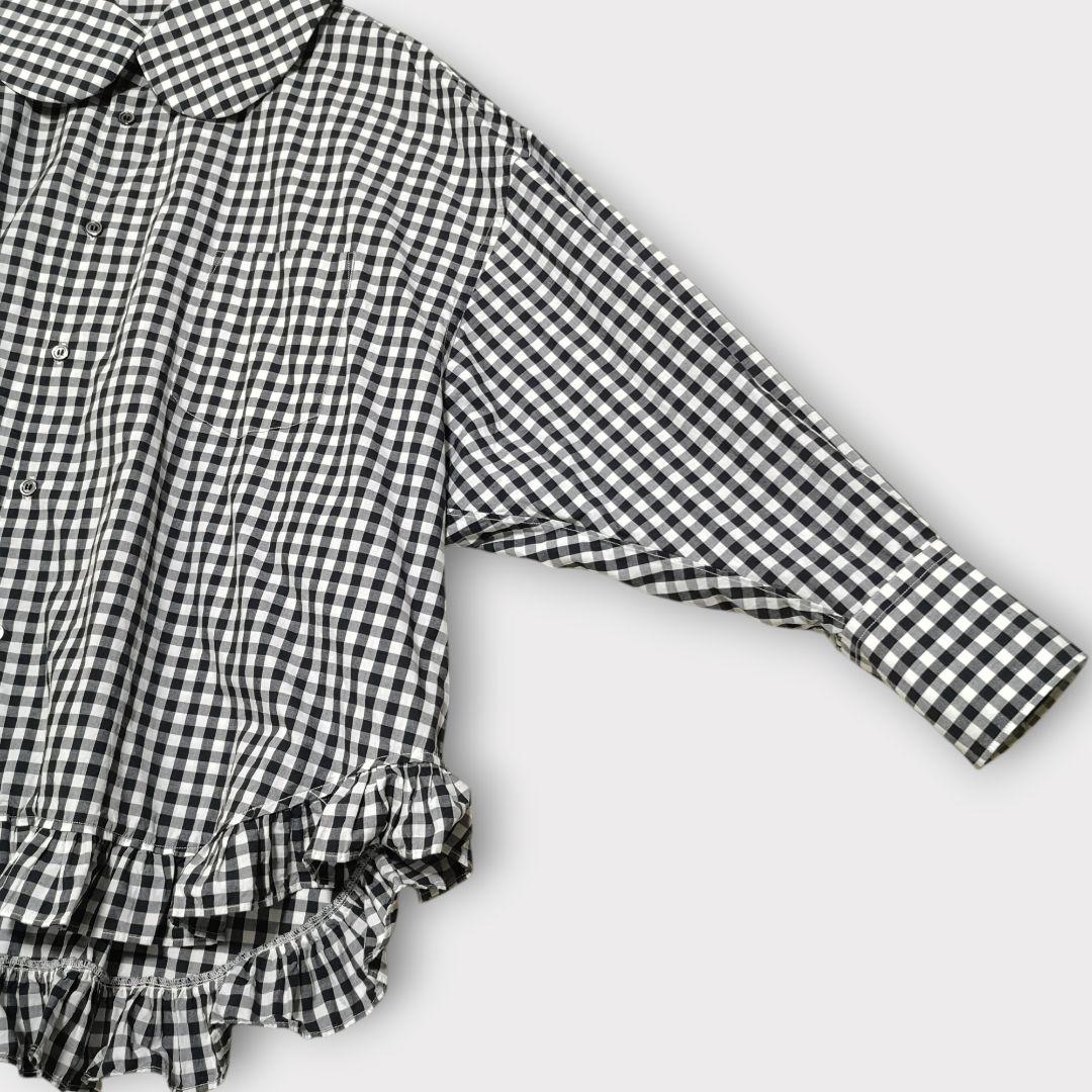 美品 コムデギャルソンガール ラウンドカラー フリル ギンガムチェックブラウス