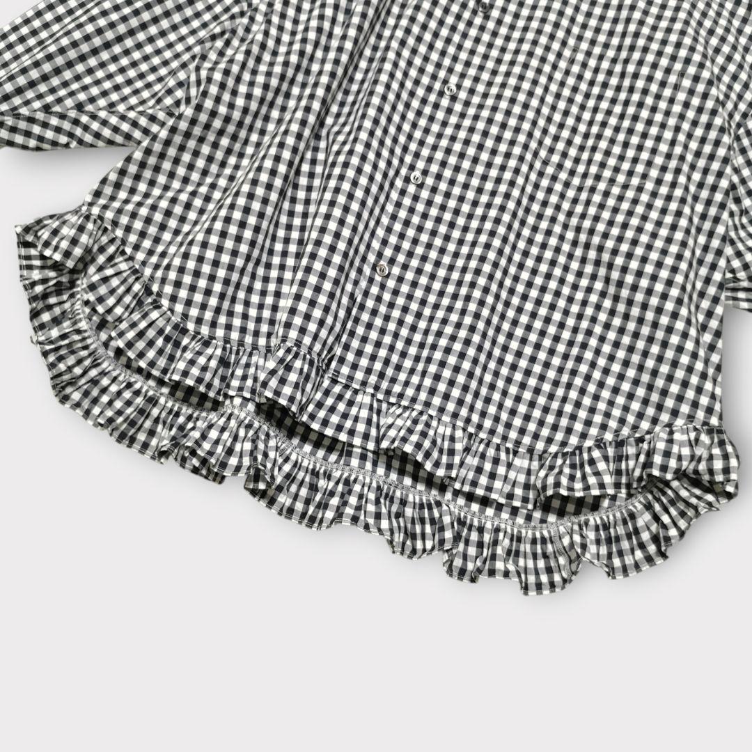 美品 コムデギャルソンガール ラウンドカラー フリル ギンガムチェックブラウス
