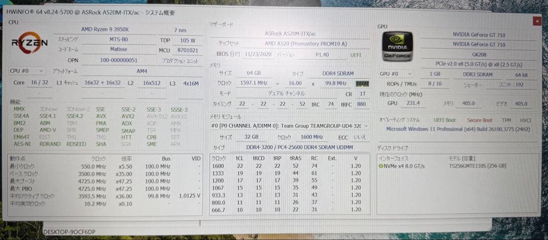 渡*か様 自作PC Ryzen 3950X/64GB/簡易水冷/ITX/白ケース