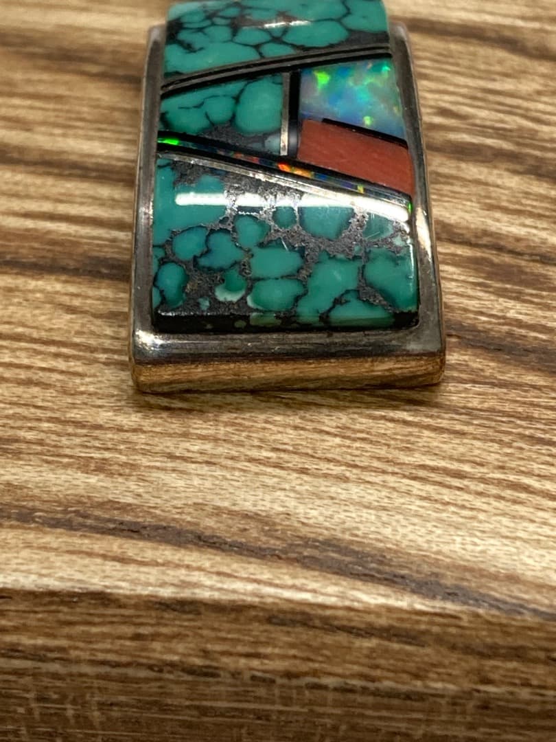 刻印 インディアン 作者名 インレイ ペンダントトップ シルバー ターコイズ