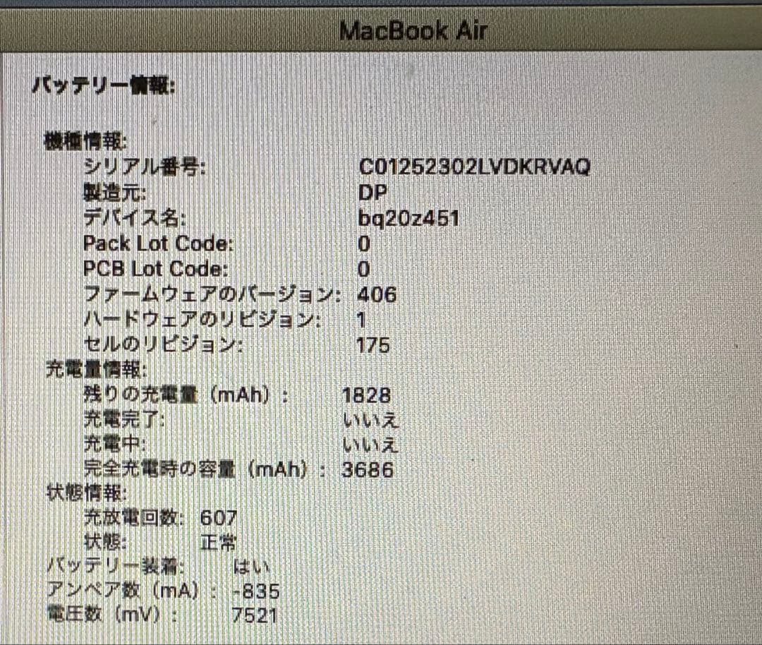 MacBook Air A1465 2012 初期化済