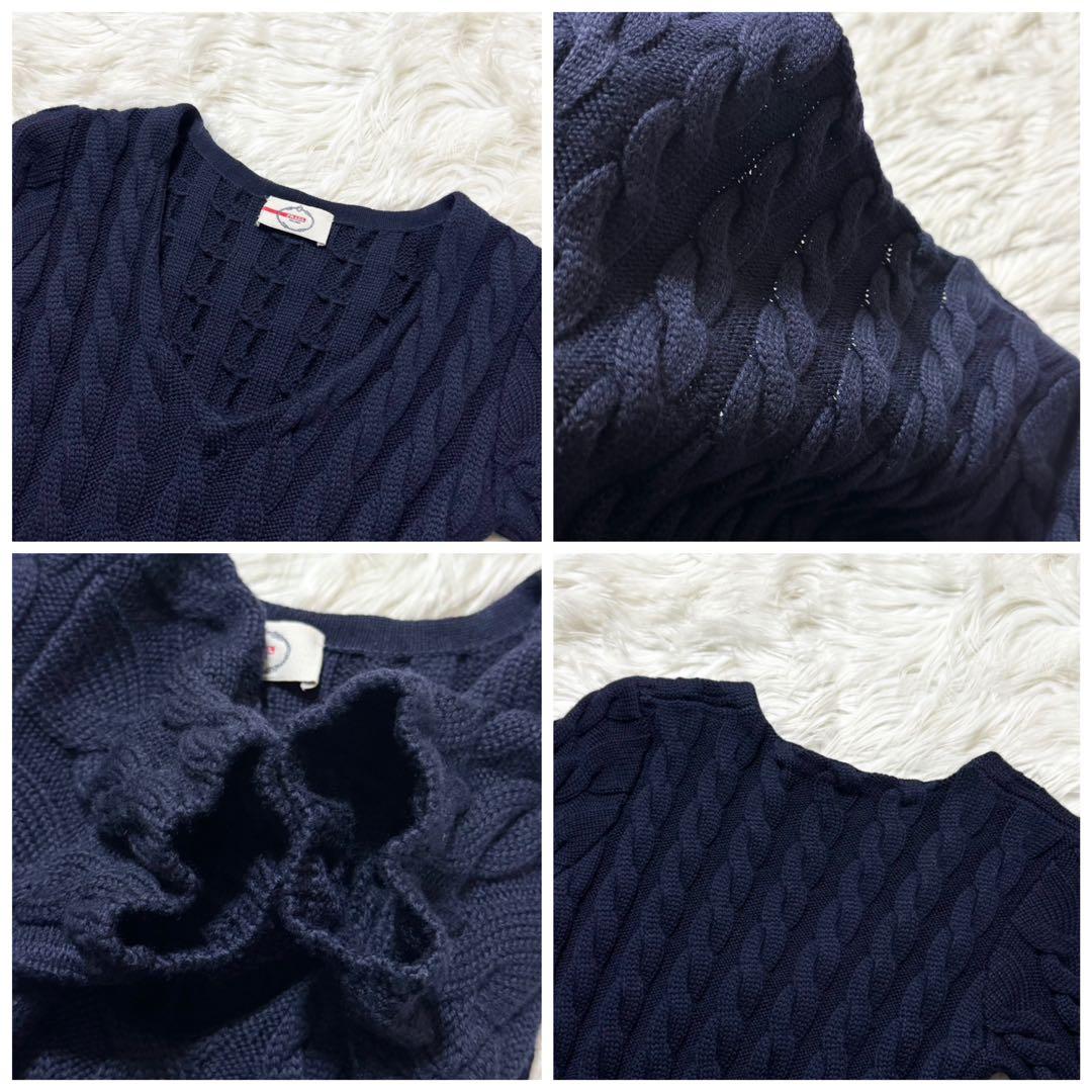 美品 プラダ ケーブルニット ワンピース ドレス 36 PRADA ネイビー