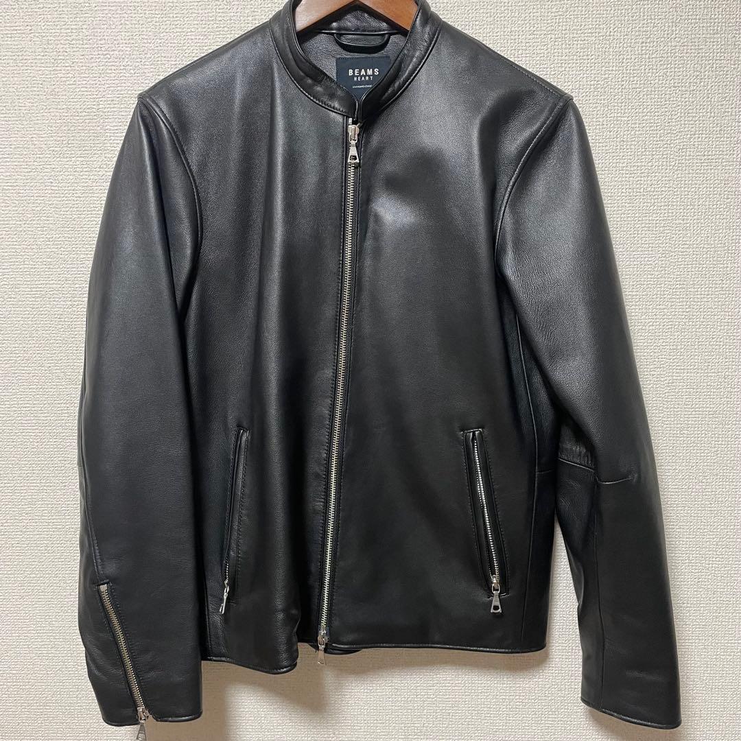 BEAMS ビームス　革ジャン　美品　メンズ　本革　黒　ブラック　羊革