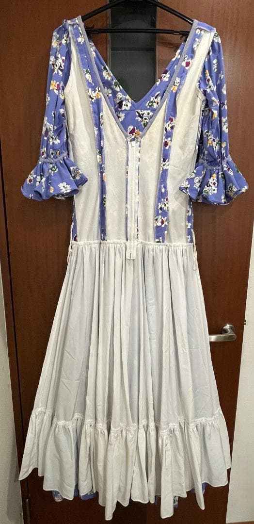 フラメンコ衣装 ワンピース ブルーパープル 花柄 裏ペチコート