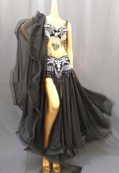 ベリーダンス衣装 ブラスカートベルトセットアップ 白/黒 オーダーメイド