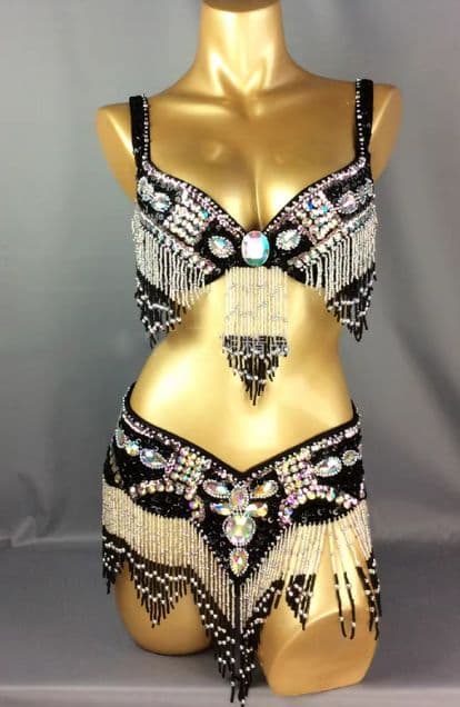 ベリーダンス衣装 ブラスカートベルトセットアップ 白/黒 オーダーメイド