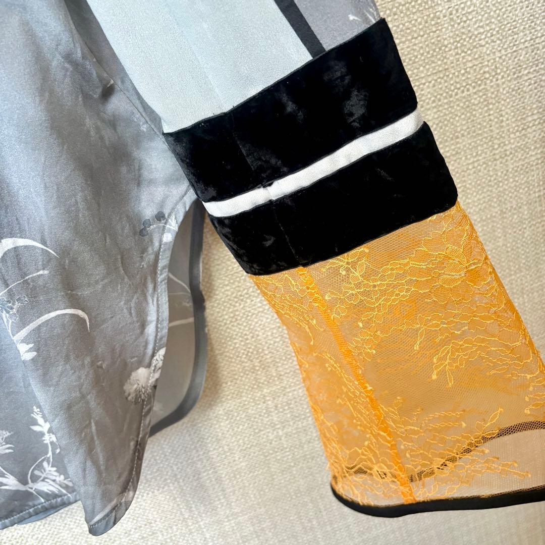 最終値下　19aw Silk Lame Print Sleeves Shirt