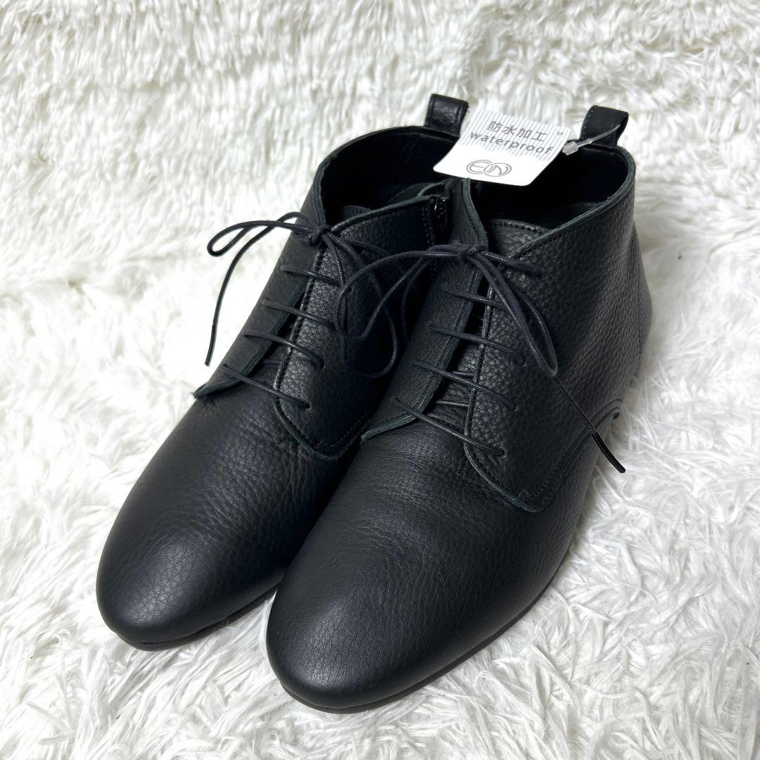 【新品ダグ付き】EN あしながおじさん レザーショートブーツ 24cm ブラック