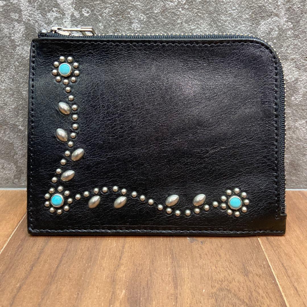 美品 HTC カードケース ミニウォレット フラワースタッズターコイズ