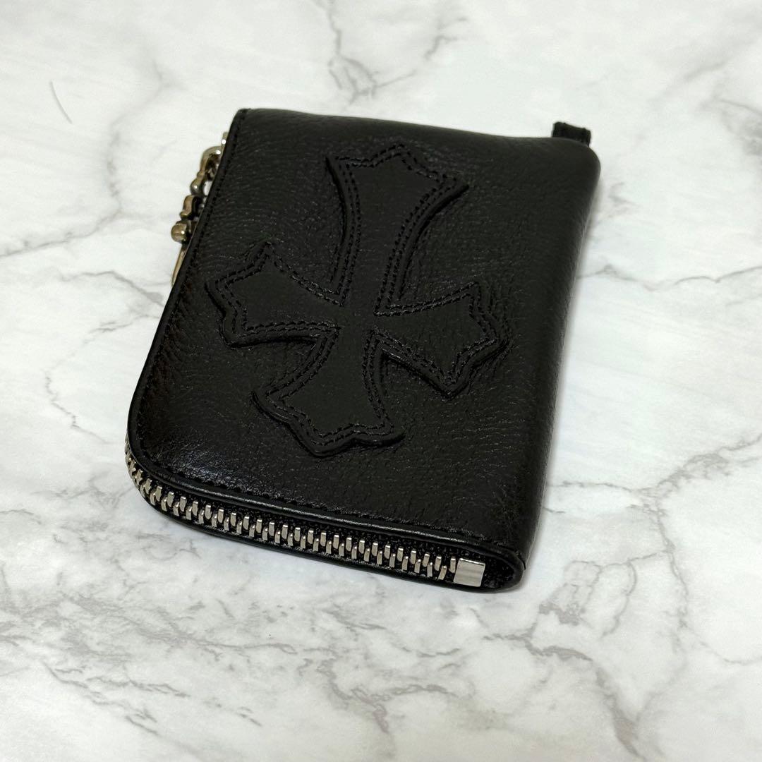 【未使用】 クロムハーツ タイニージップウォレット レザー クロスパッチ
