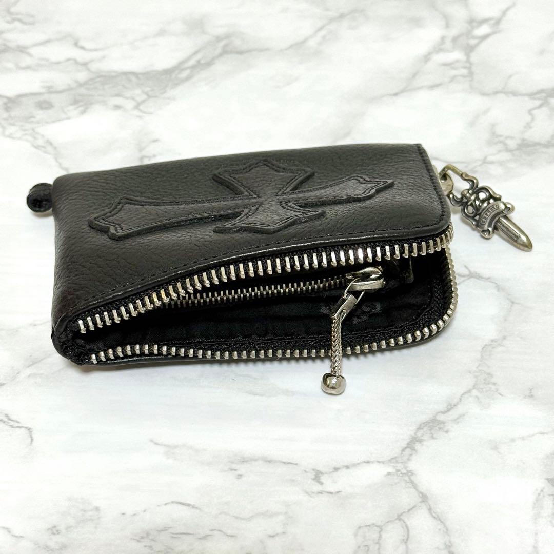 【未使用】 クロムハーツ タイニージップウォレット レザー クロスパッチ
