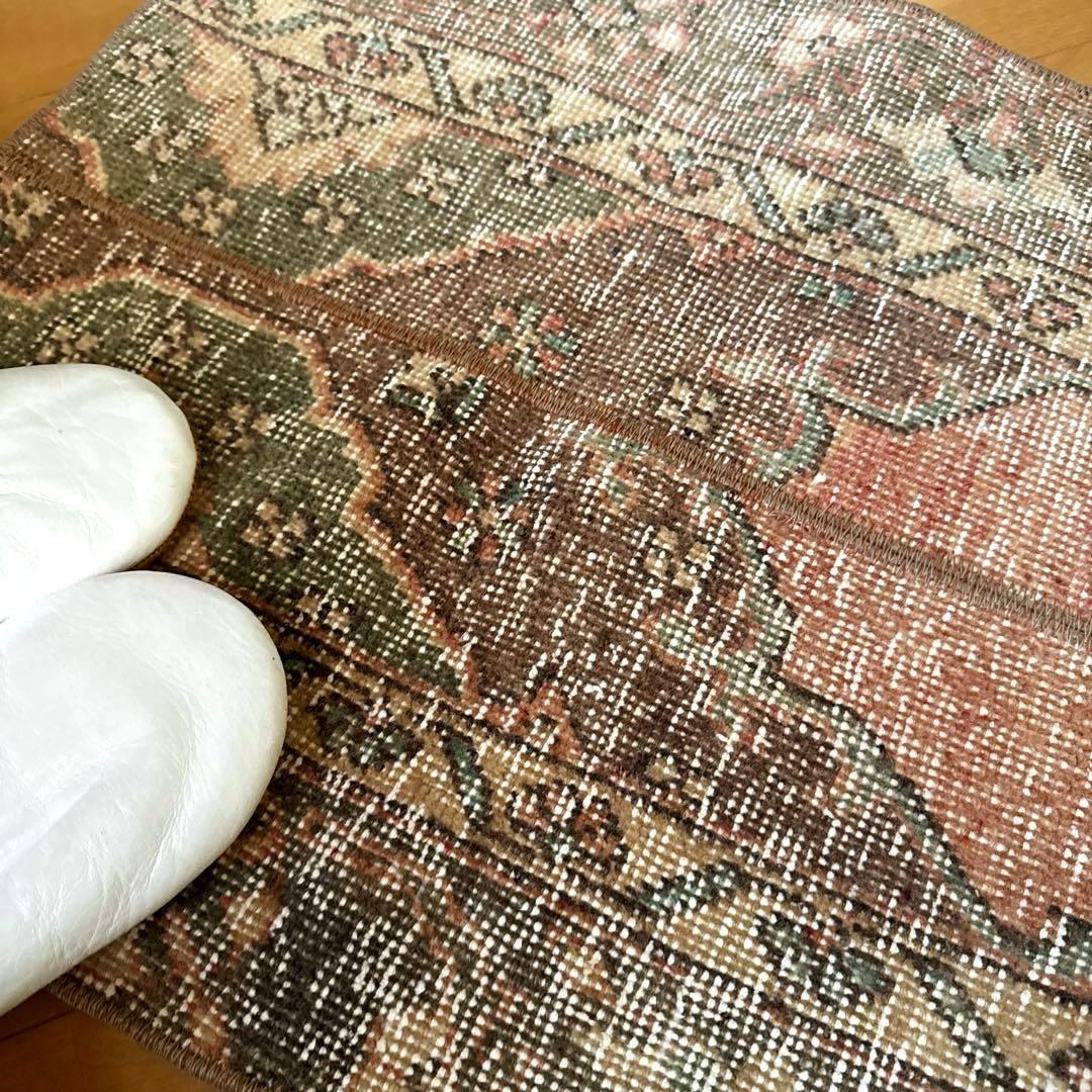 50×119パッチワーク　淡いサーモン×グレージュ　トルコヴィンテージラグ