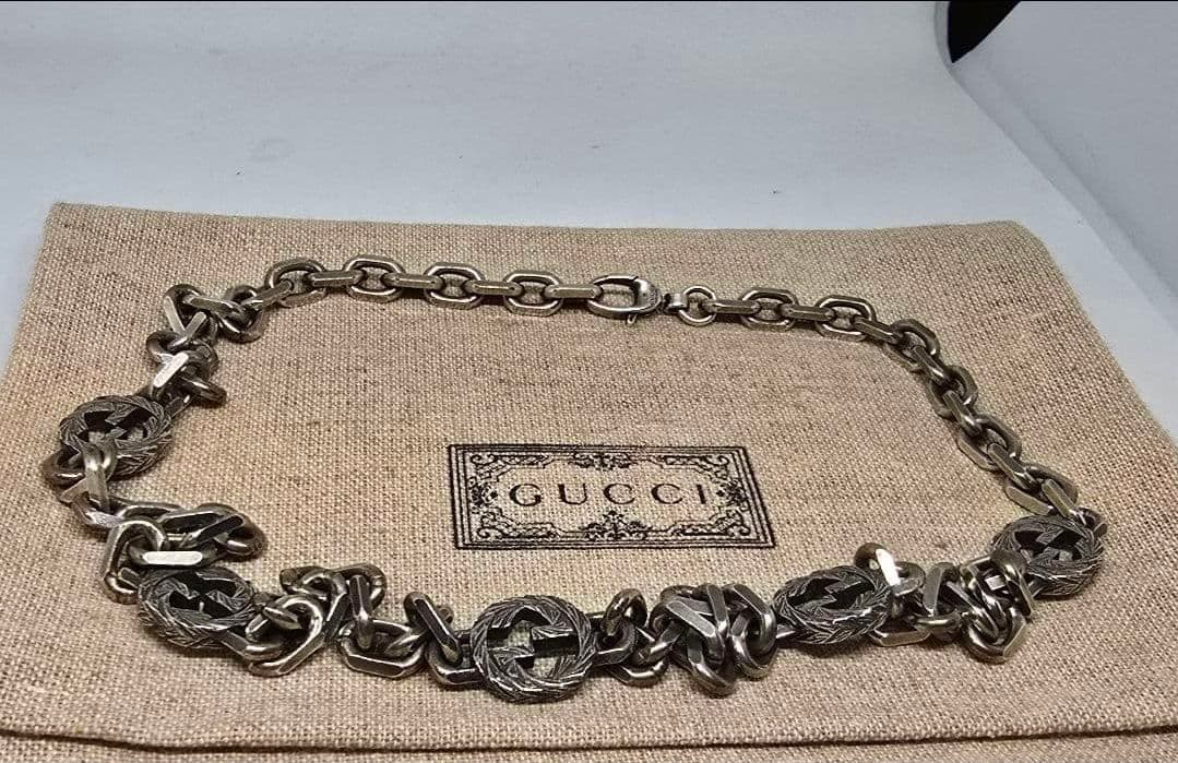 【超レア廃盤美品】GUCCI インターロッキングG グリーン ネックレス 燻加工