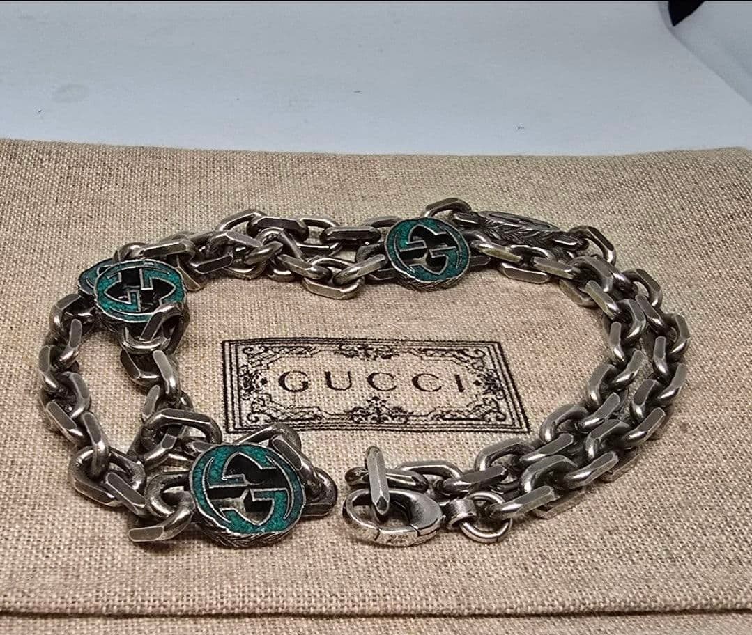 【超レア廃盤美品】GUCCI インターロッキングG グリーン ネックレス 燻加工
