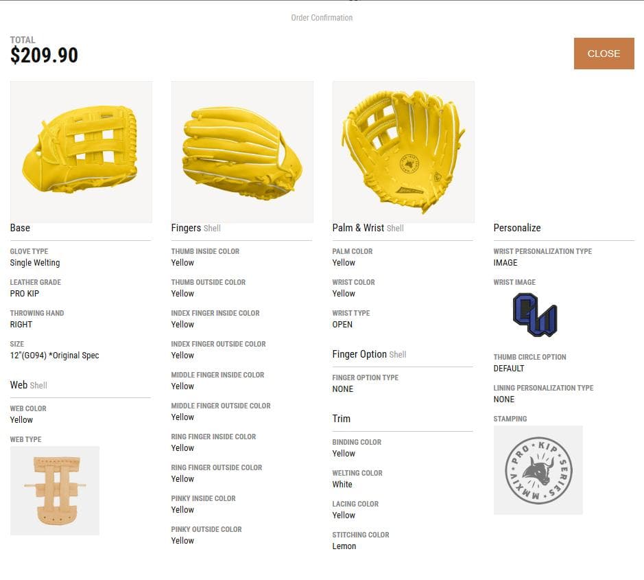 Gloveworks オーダーグローブ12サイズ（外野手向き）