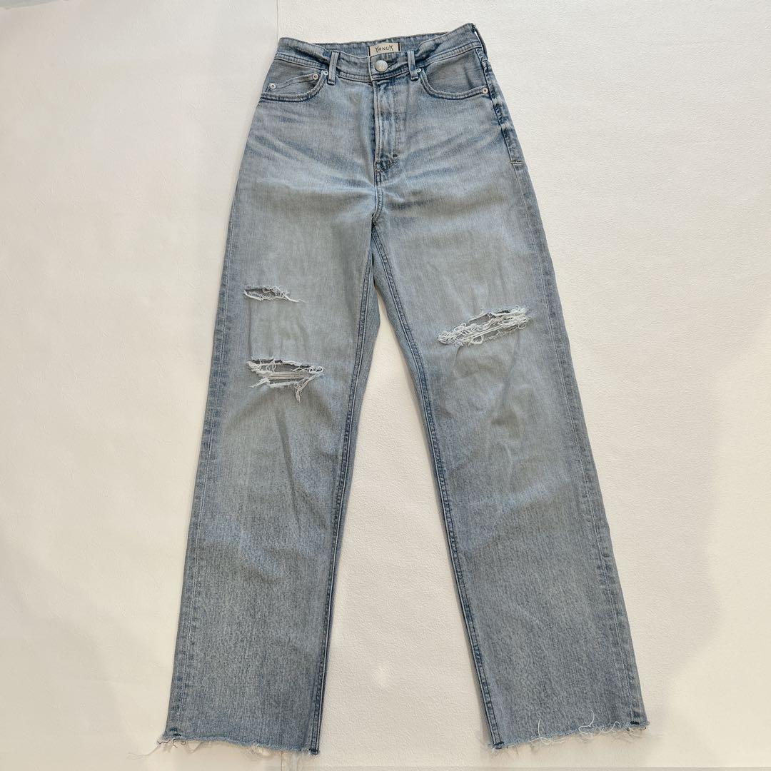 美品✨YANUK ヤヌーク ストレートデニム ボーイズ LEA ダメージ　24
