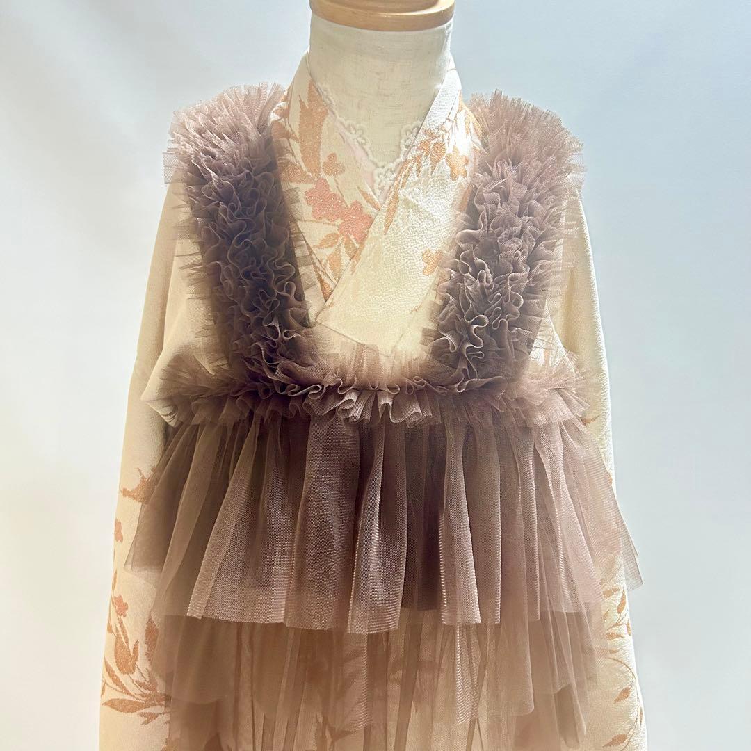 被布エプロン【チョコレート】チュール被布　被布ドレス　七五三　チュールドレス