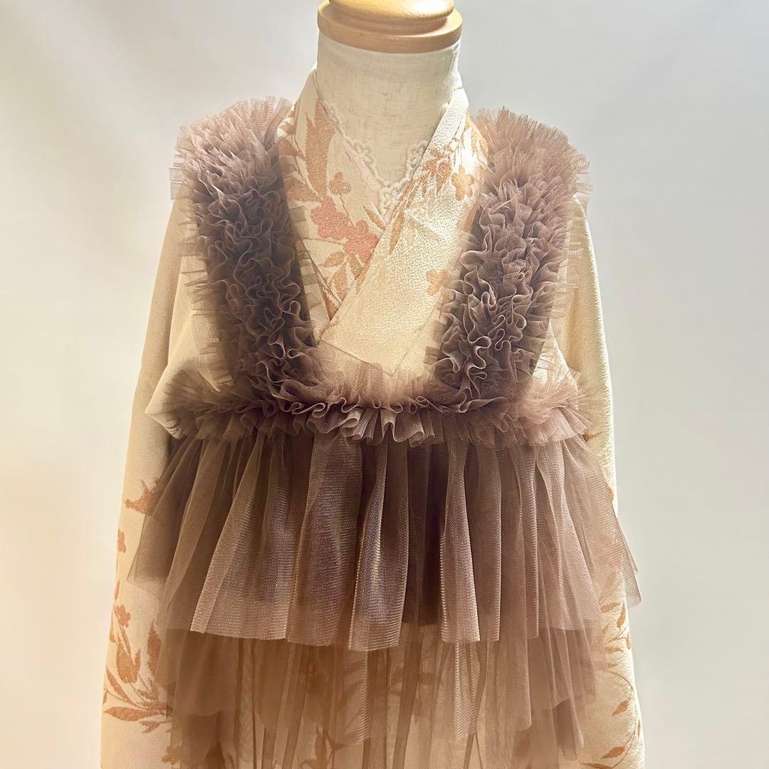 被布エプロン【チョコレート】チュール被布　被布ドレス　七五三　チュールドレス