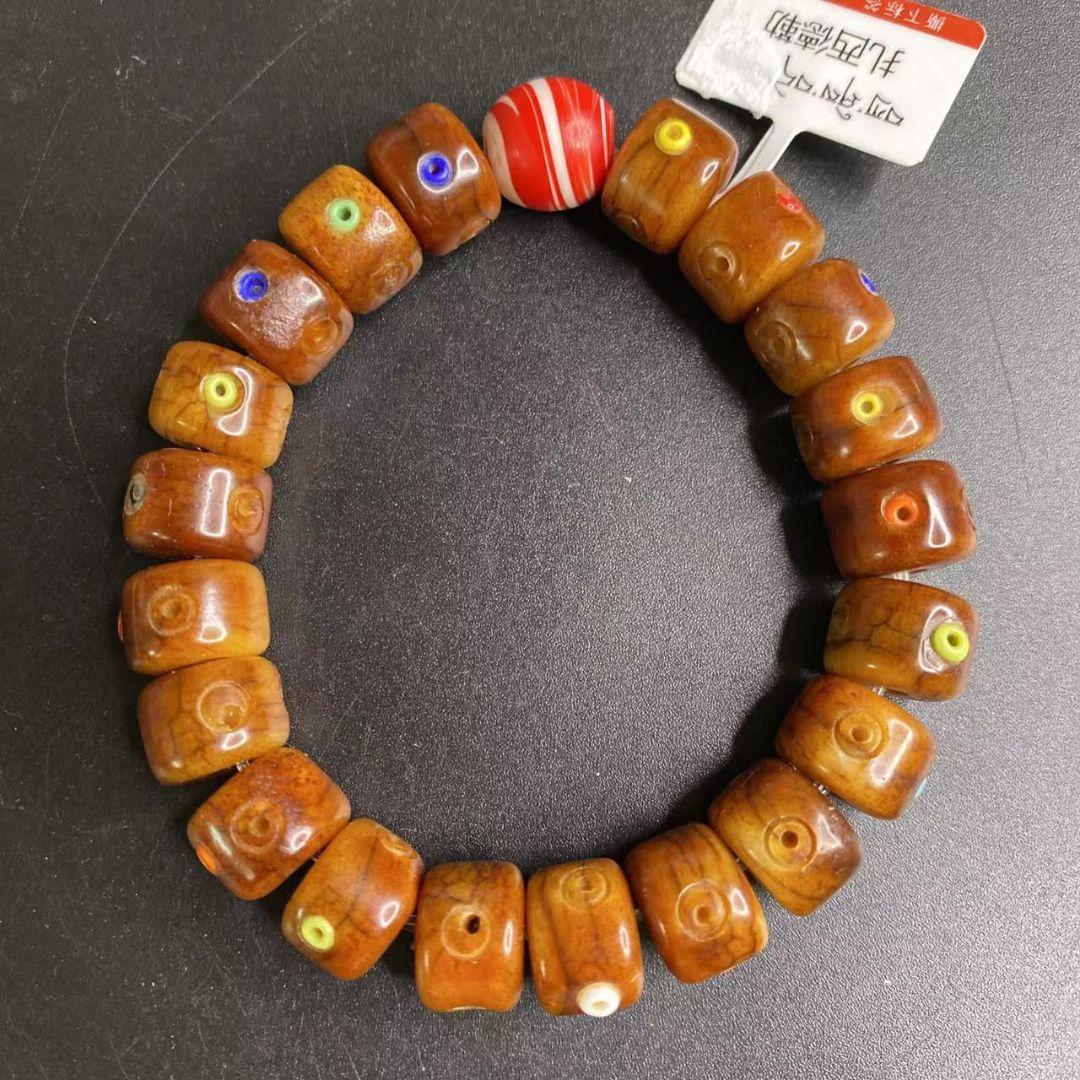 限定、チベット 密教 高密度 ヤクの骨 仏珠 数珠ブレスレット 琉璃象嵌 呪物