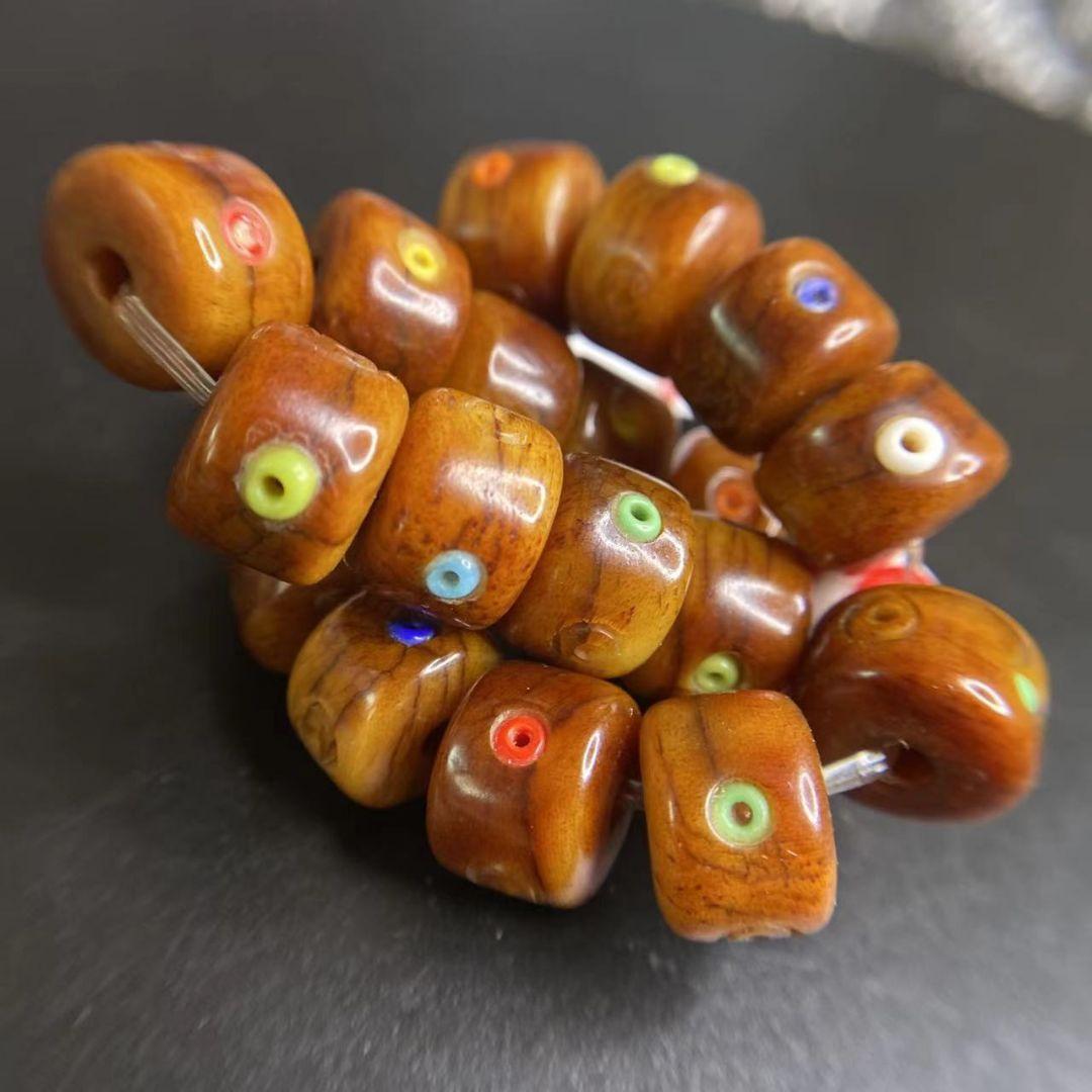 限定、チベット 密教 高密度 ヤクの骨 仏珠 数珠ブレスレット 琉璃象嵌 呪物