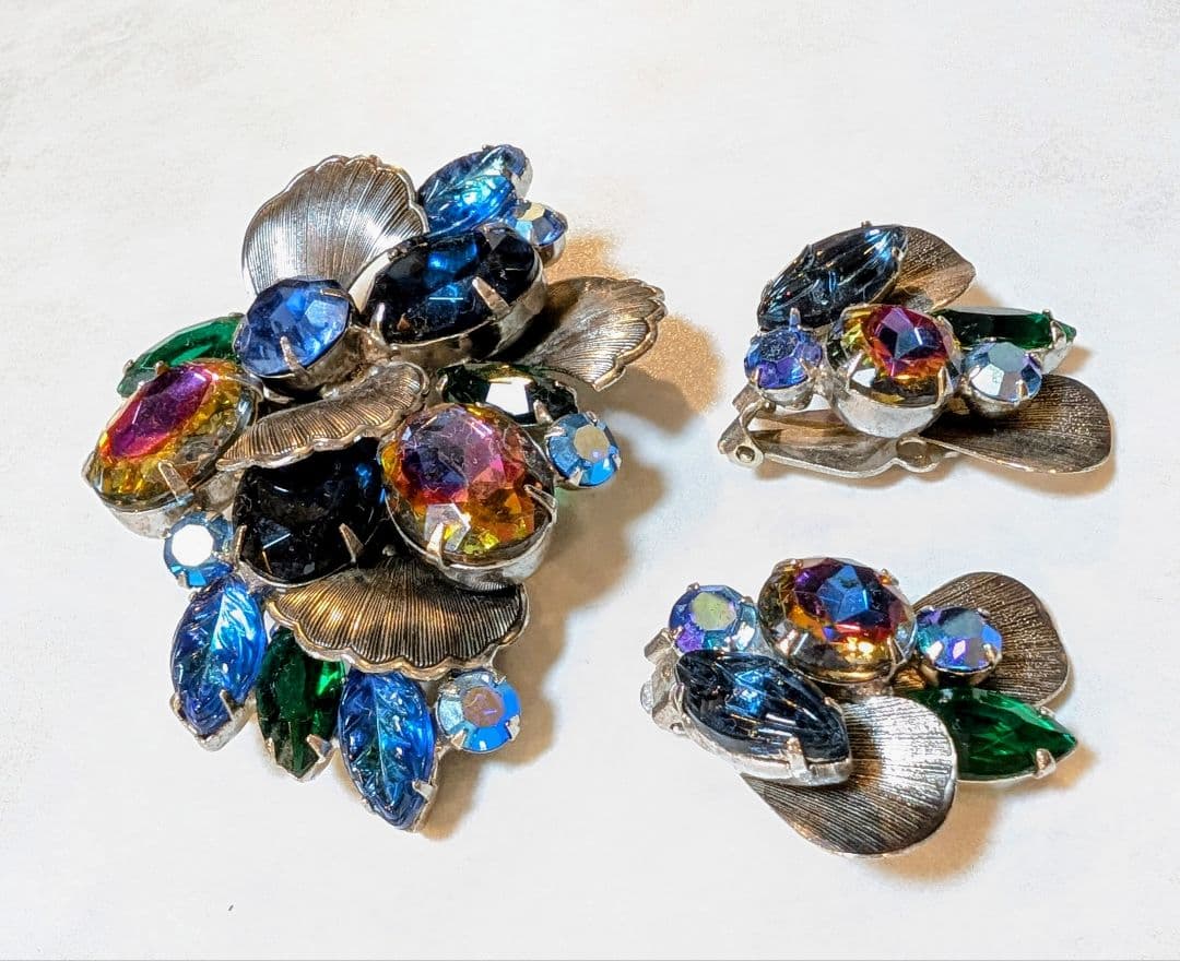 No.0339　ヴィンテージジュリアナ　ウォーターメロン＆メタル　ブローチセット