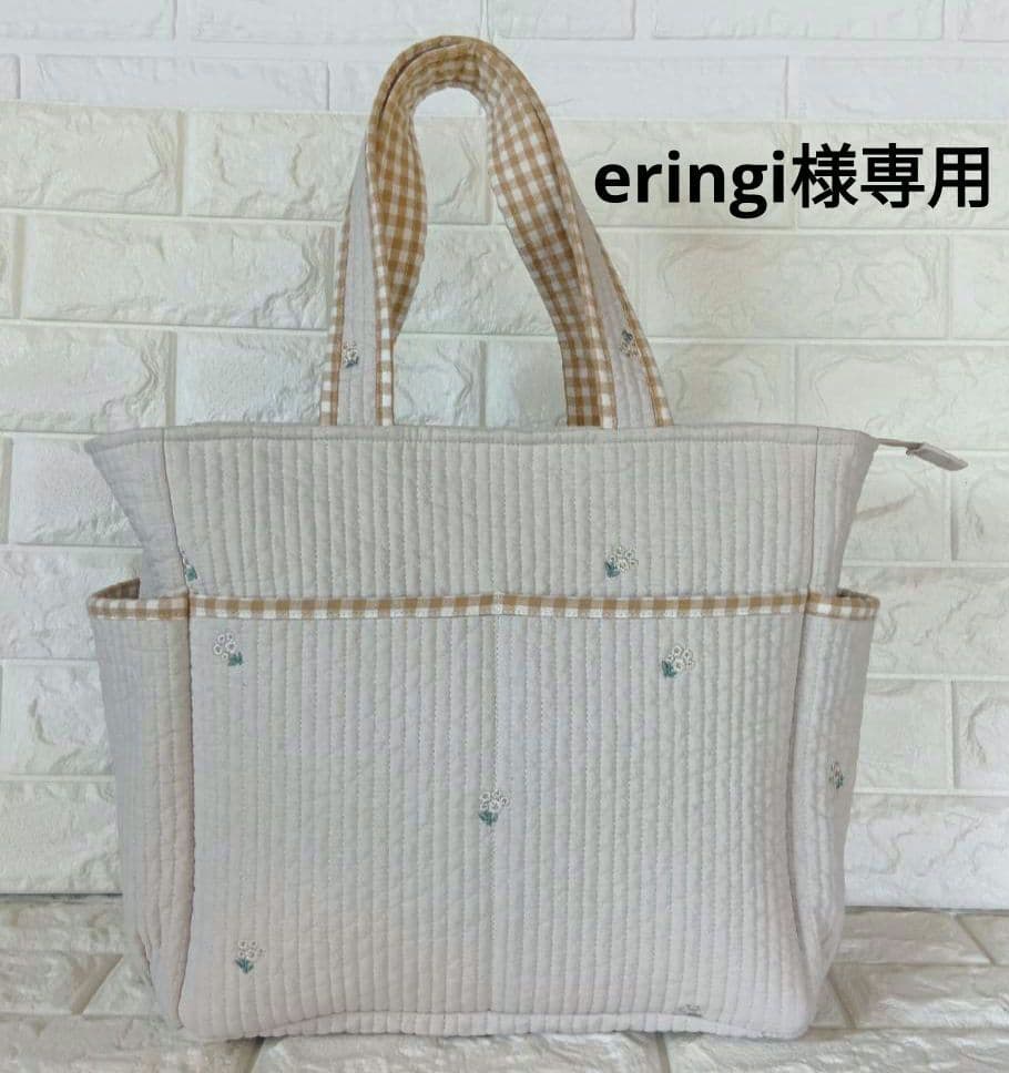 ヌビバッグ ポケットいっぱい ベージュ×リトルフラワー ハンドメイド