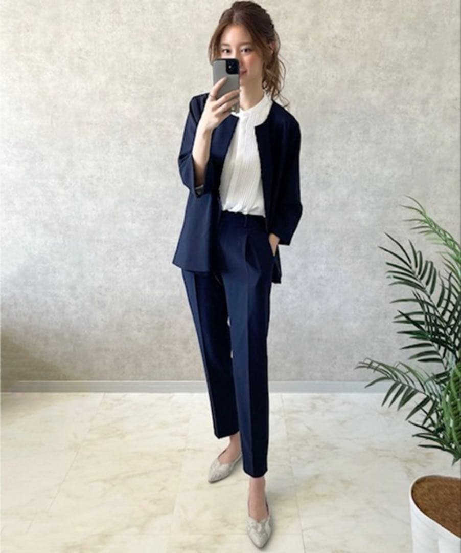 SMILE ORCHID ノーカラージャケット&テーパードパンツ スーツセットＬ