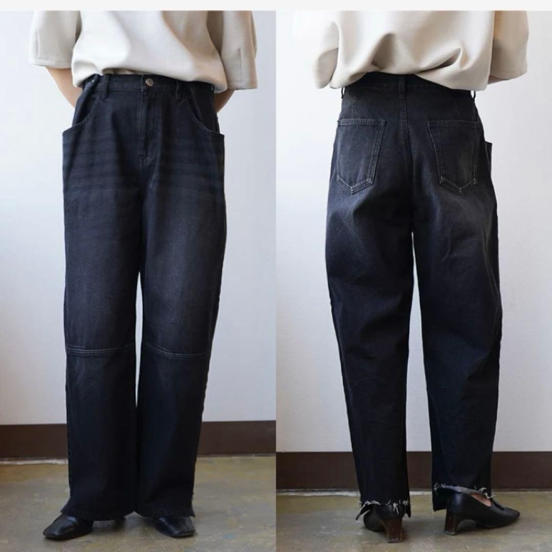 新品YENN タック ベルト デザイン 40 イエン ブラック デニムパンツ