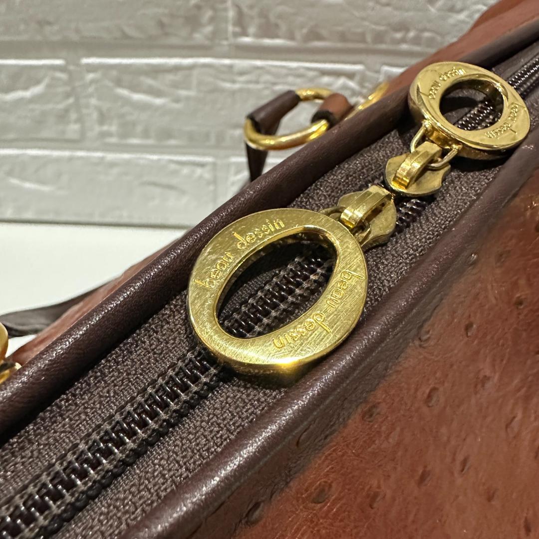 beau dessin ボストンバッグ ブラウン　オーストリッチ