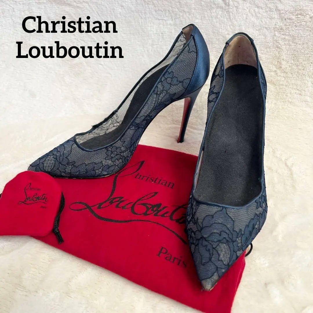 クリスチャンルブタン サテン レース　花柄　ヒール 36 1/2　23.5cm