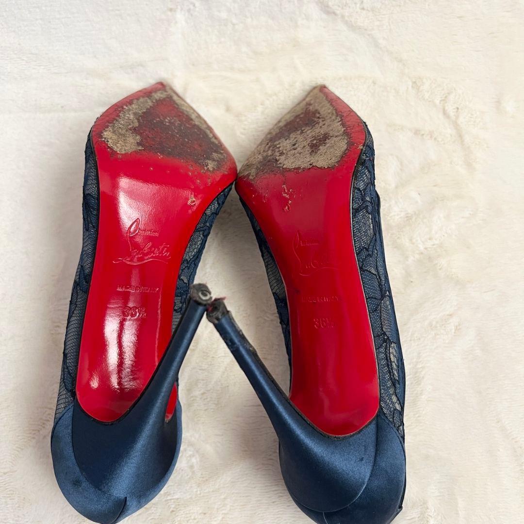 クリスチャンルブタン サテン レース　花柄　ヒール 36 1/2　23.5cm