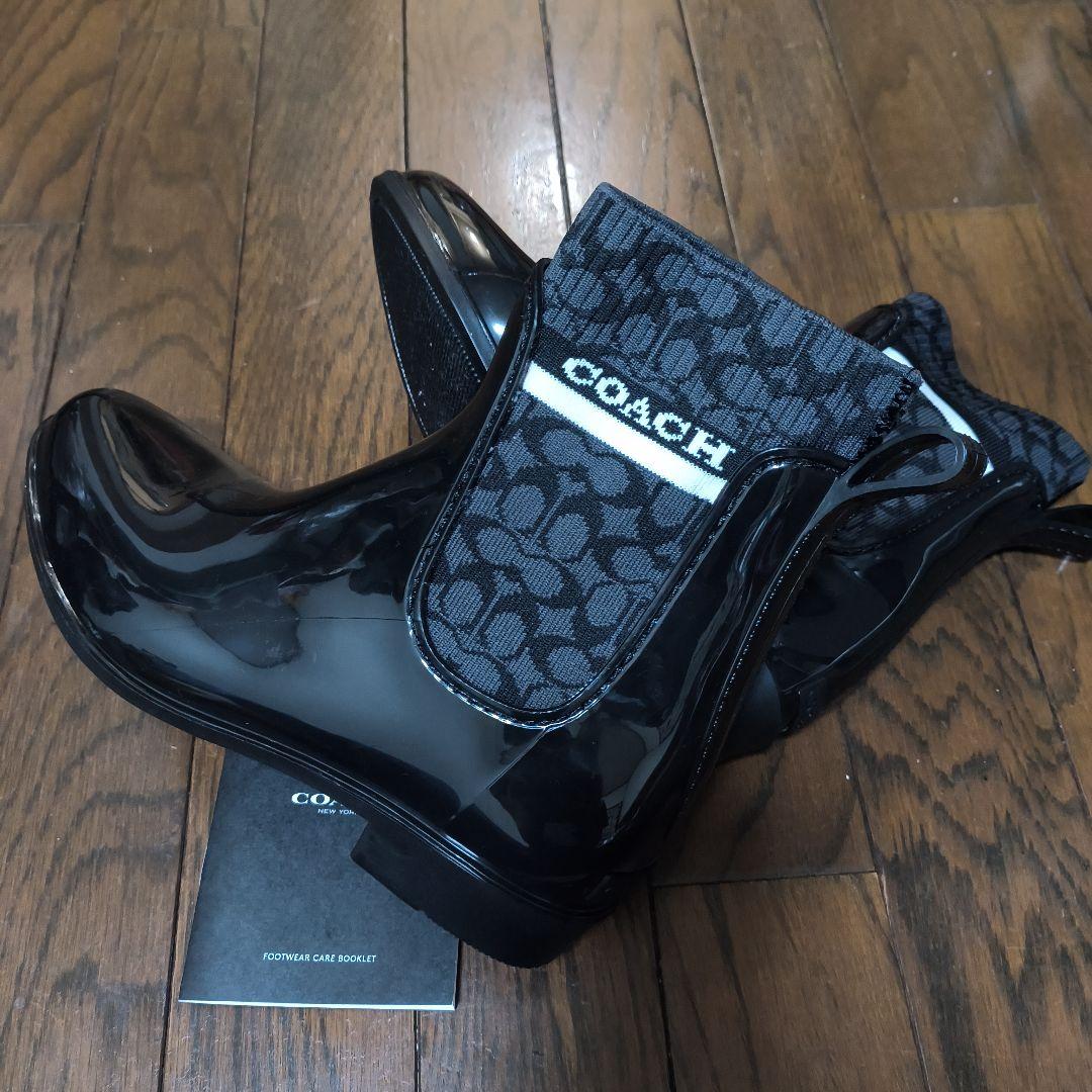 新品☆難あり COACH コーチ ブラック レインブーツ 長靴 レインシューズ